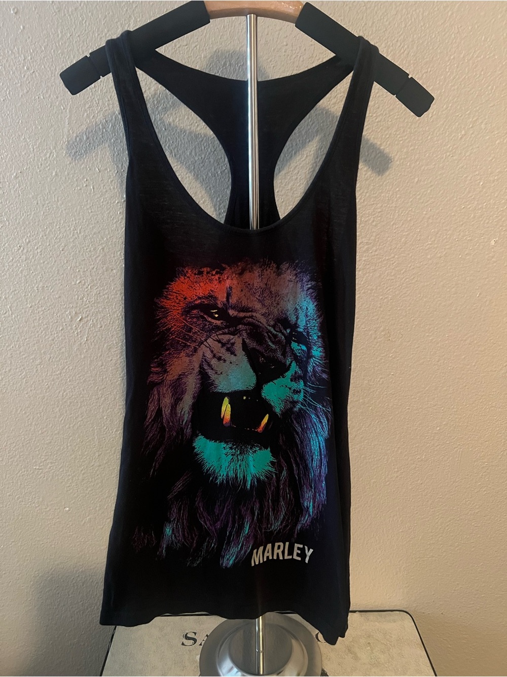 Bob Marley Zion Black Tank Top with Multicolor Lion Graphic